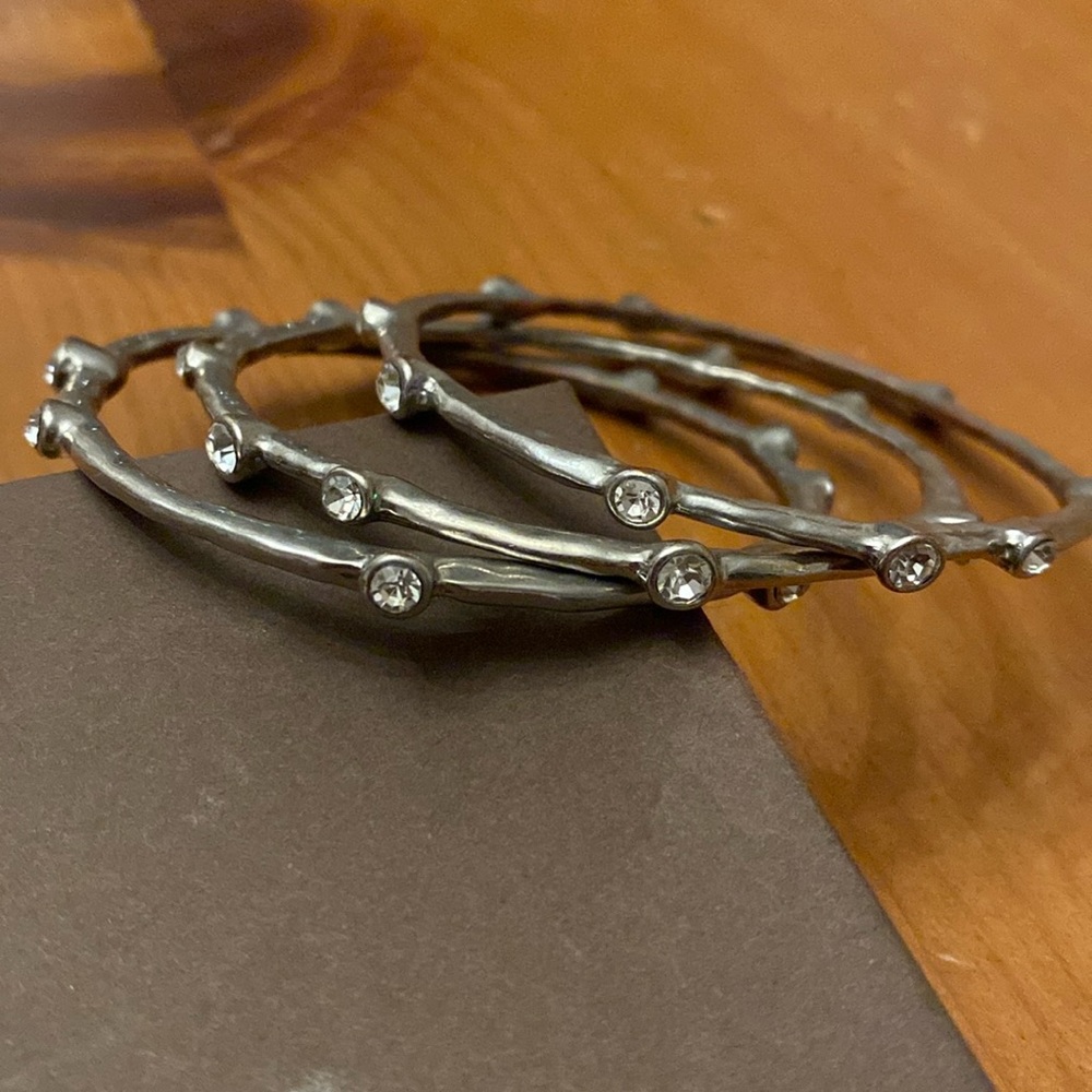 Set of 3 Silpada Star Studded .925 Sterling Silver CZ Bangle Bracelets